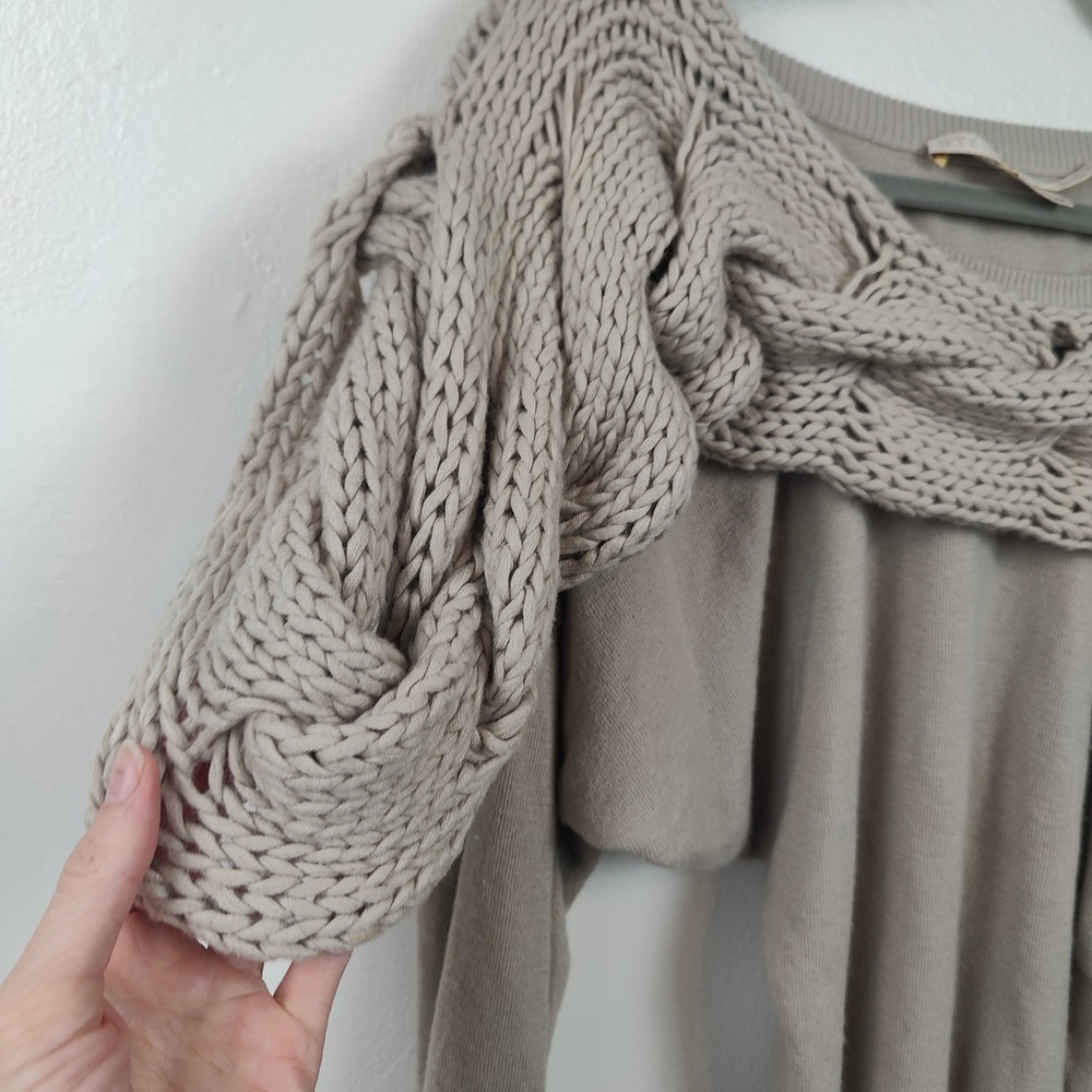 Stella McCartney Sweater Womens 44 Medium Beige Cashmere Silk Cable Knit Top - Picture 4 of 11